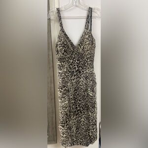 Sue Wong Black and Cream Animal Print Mini Dress